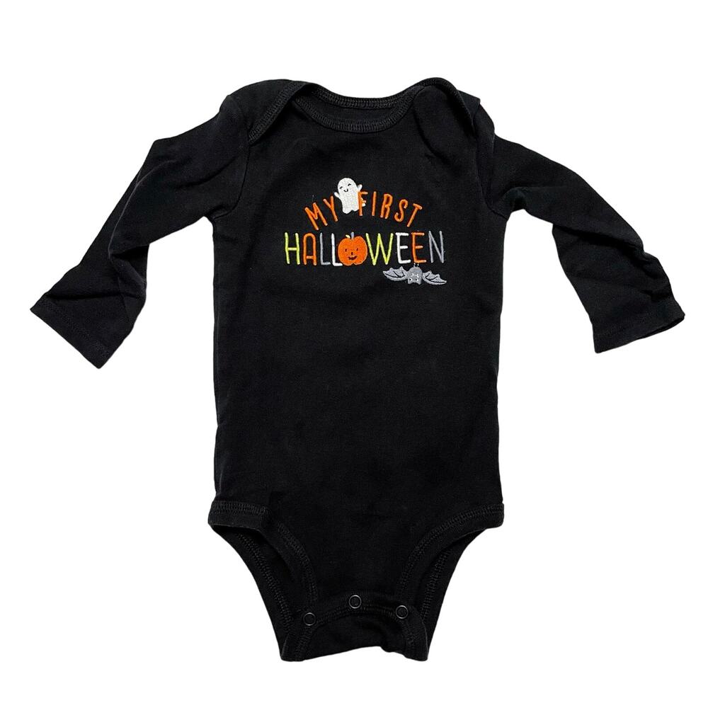 My First Halloween Black Embroidered Long Sleeve Bodysuit Carters Unisex Size 6M
